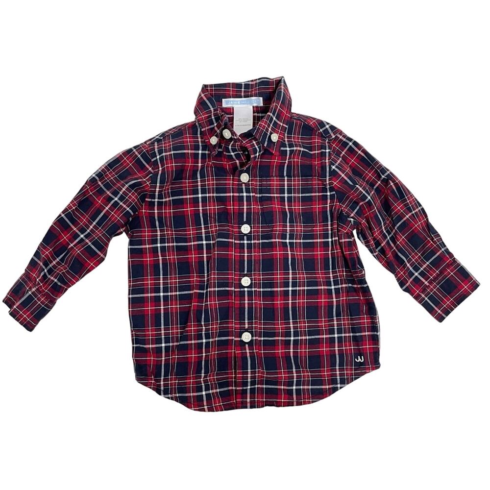 JANIE and JACK Red & Blue Plaid Preppy Button Down Shirt Baby Size 6-12 mo.